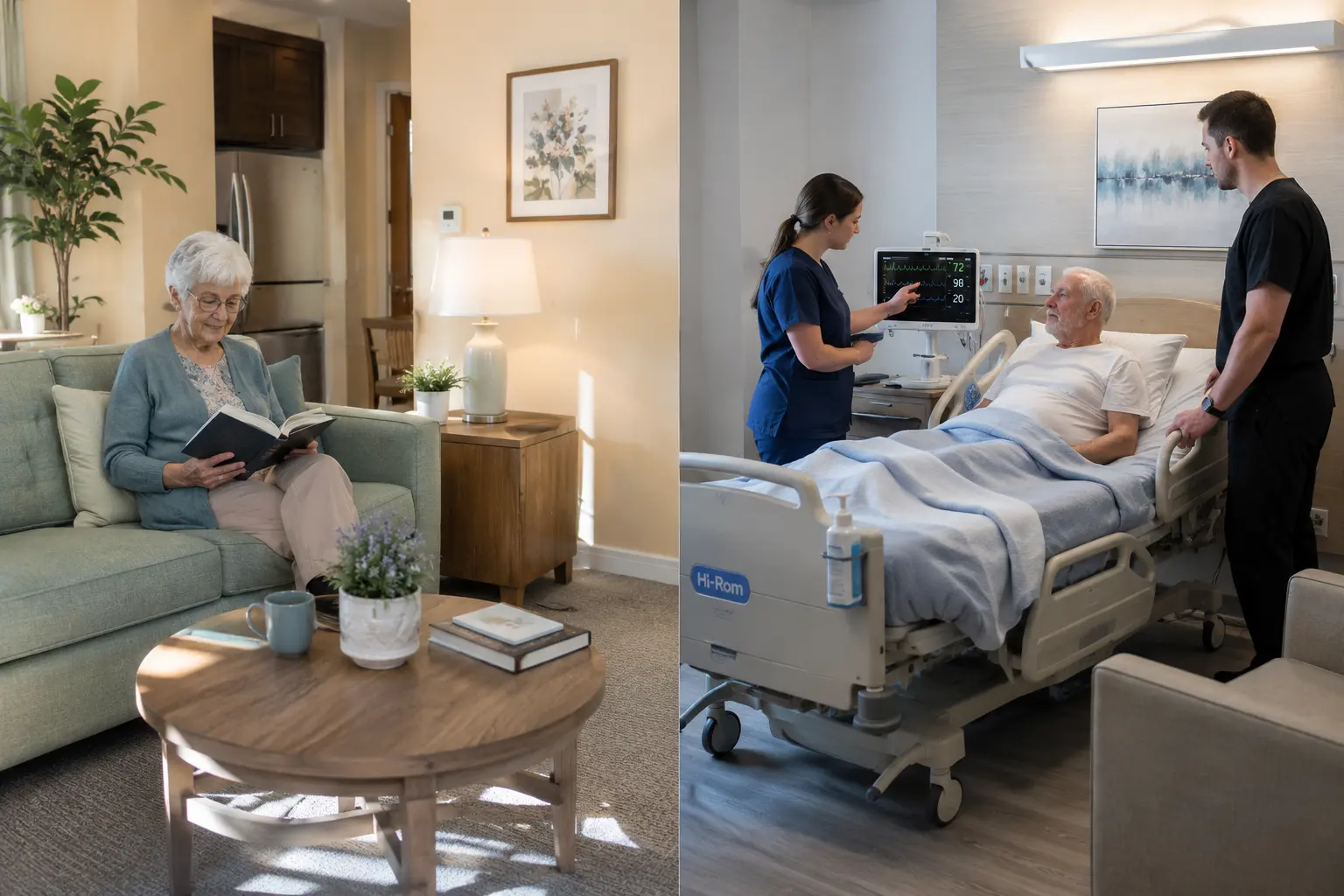 Comparison of assisted living room versus skilled nursing facility room